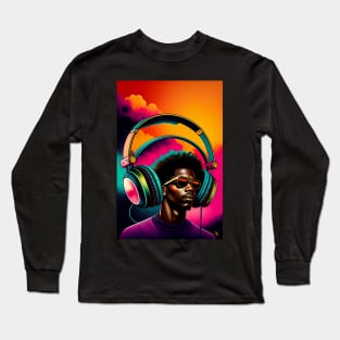 Black man listen to music graphic design artwork Long Sleeve T-Shirt